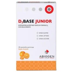 Abiogen Pharma D3Base Junior - Integratore di vitamina D3 per le ossa, 30 caramelle gommose