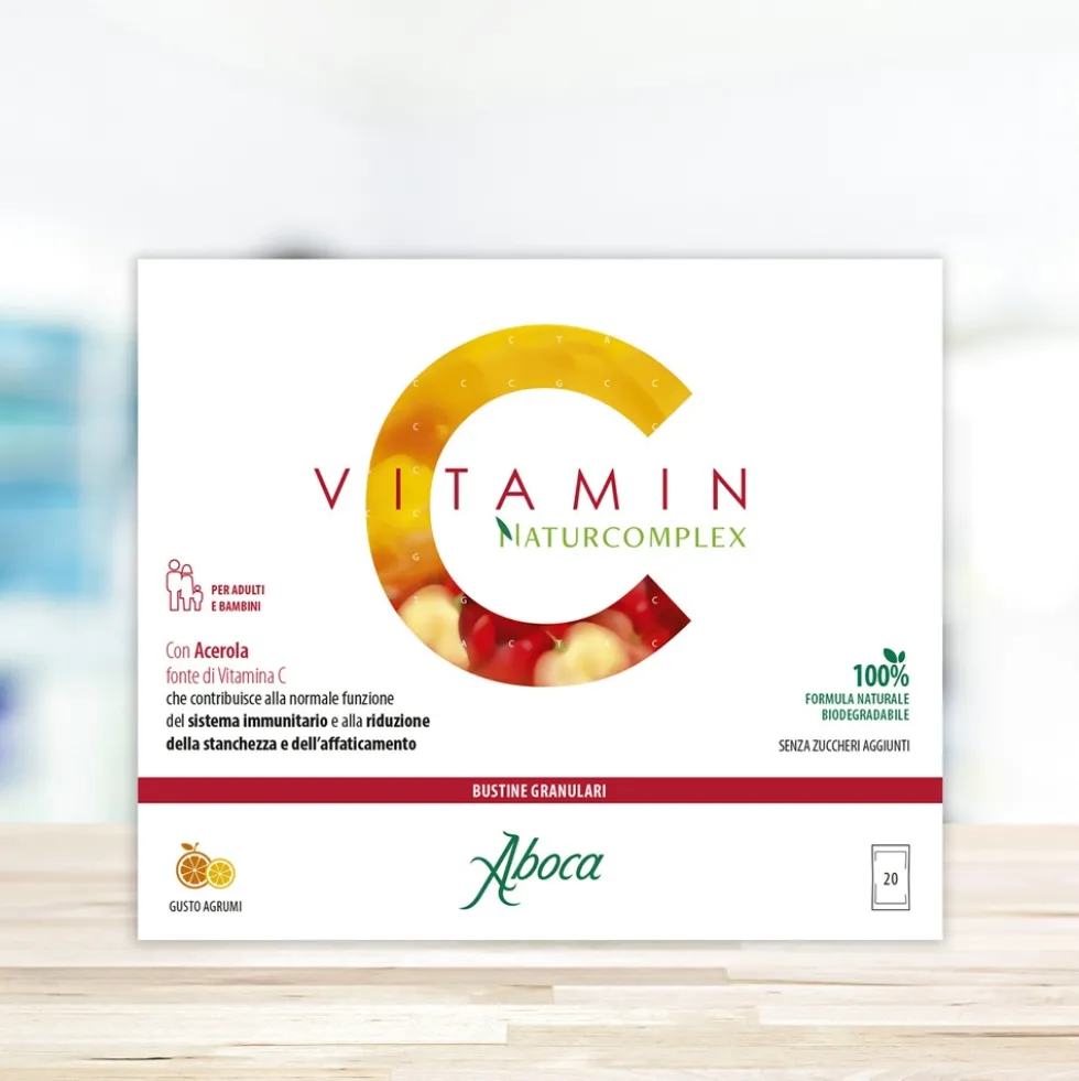 Aboca Vitamin C Naturcomplex Integratore Difese Immunitarie Tono e Memoria, 20 Bustine