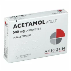Acetamol Adulti 500mg Paracetamolo Compresse Febbre e Dolore, 20 Compresse