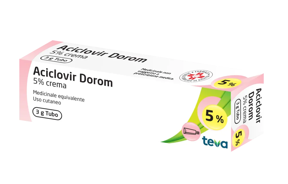Aciclovir Dorom crema 5% per il trattamento dell'herpes labiale e genitale, 3 g
