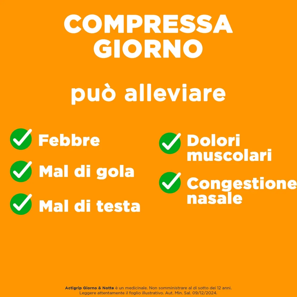 Actigrip Giorno e Notte per Raffreddore Febbre e Influenza, 12+4 Compresse