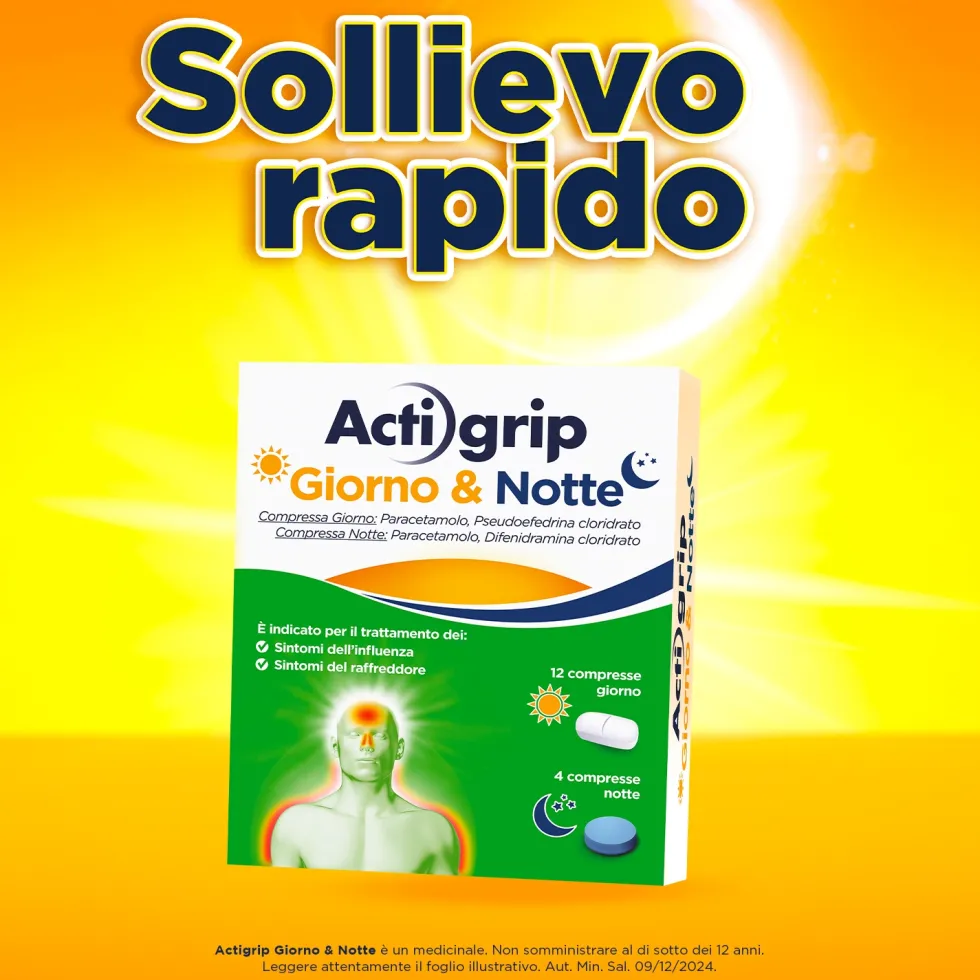Actigrip Giorno e Notte per Raffreddore Febbre e Influenza, 12+4 Compresse