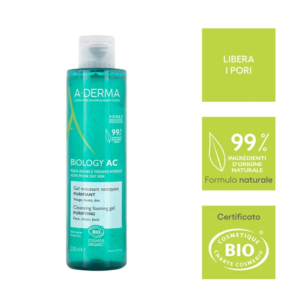 A-Derma Biology AC - Gel Detergente Schiumogeno Purificante, 200ml