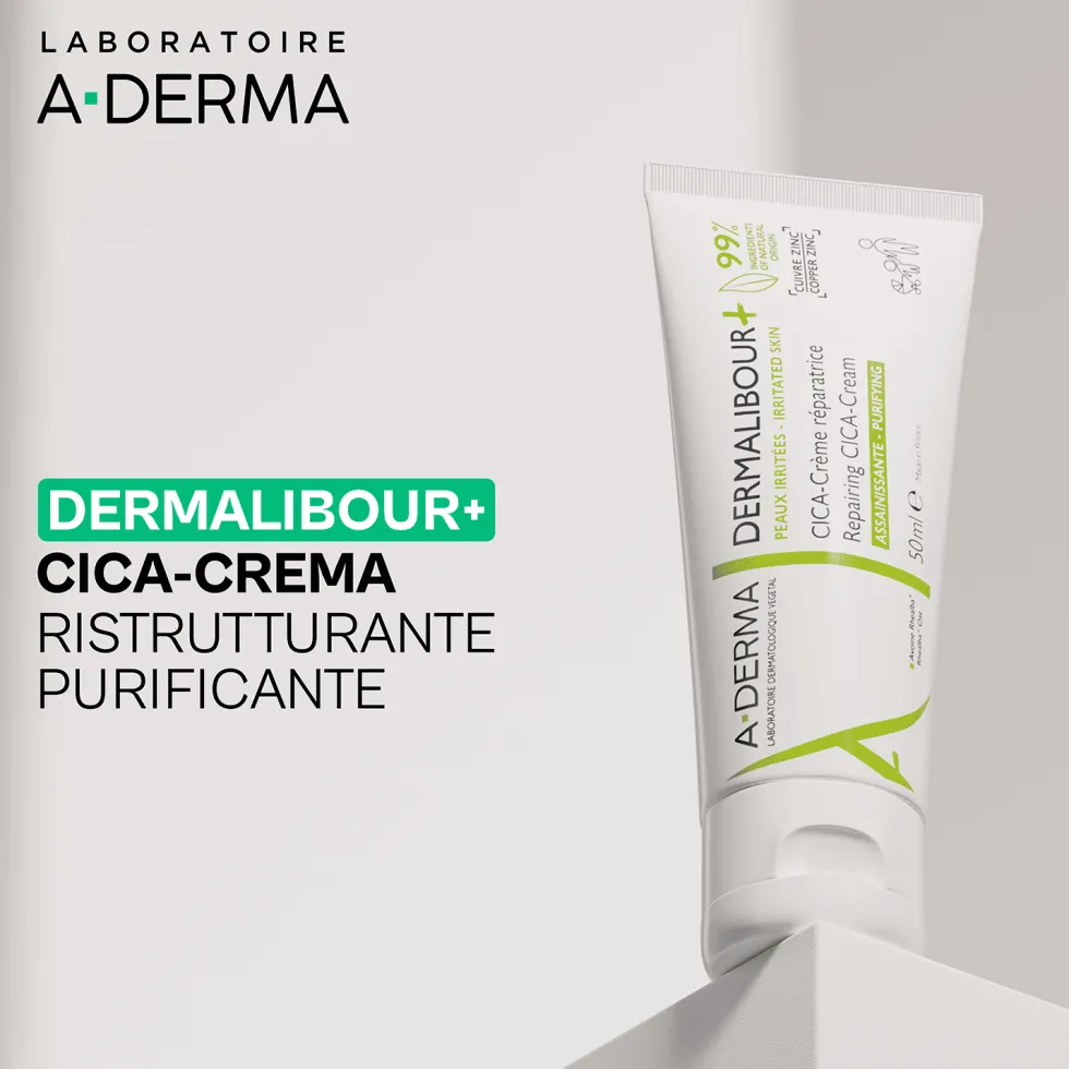 A-Derma Dermalibour+ CICA-Crema Ristrutturante Purificante per Pelle Irritata e Arrossata, 50ml