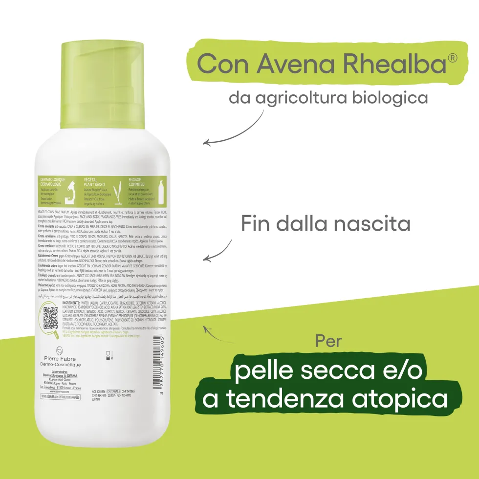 A-Derma Exomega Control - Crema Emolliente Pelle Secca Tendenza Atopica, 400ml