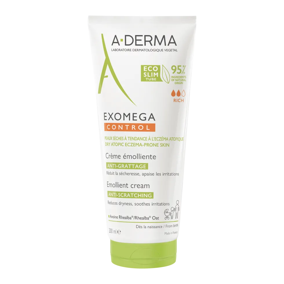 A-Derma Exomega Control - Crema Emolliente Anti-Grattage Pelle Secca e Atopica Prurito, 200ml