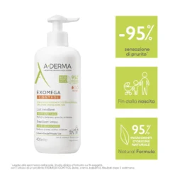 A-Derma Exomega Control - Latte Emolliente per Pelle Secca e Atopica, 400ml