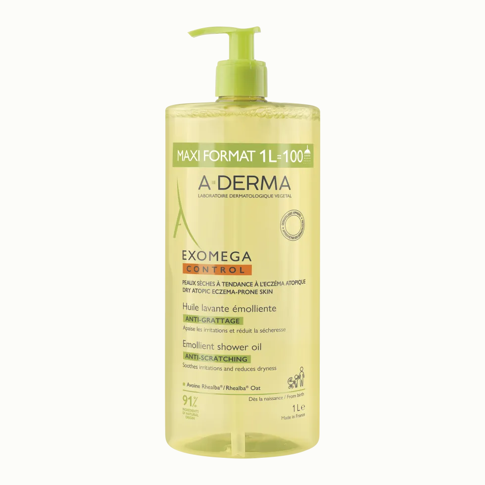 A-Derma Exomega Control Olio lavante emolliente per la pelle secca e atopica, 1 litro