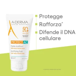 A-DERMA Protect - AC SPF50+ Fluido Solare Opacizzante, 40ml