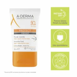 A-Derma Protect Pocket Fluido Invisibile SPF 50+ - Fluido solare per pelli sensibili, 30 ml
