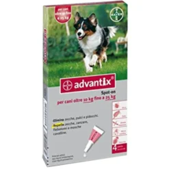 Advantix Spot-On - Antiparassitario per cani 10-25 kg contro pulci e zecche, 4 pipette da 2,5 ml
