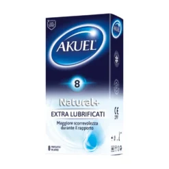 Akuel Natural+ Profilattici in Lattice Extra Lubrificati, 8 preservativi