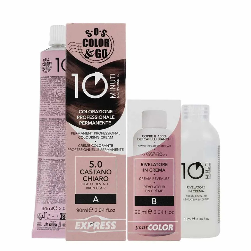 Alama Sos Color & Go 5.0 castano chiaro - Colorazione permanente in 10 minuti, 90 ml + 90 ml
