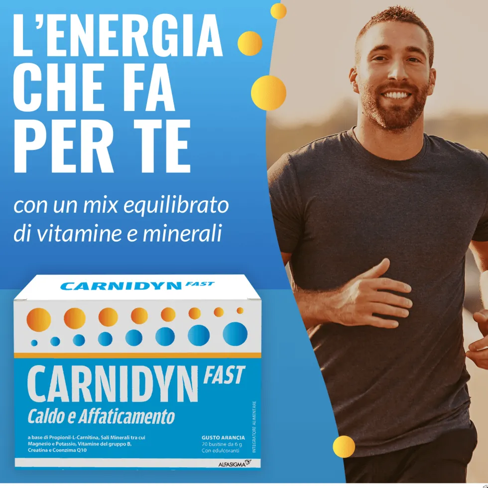 Alfasigma Carnidyn Fast - Integratore di magnesio e potassio per reintegro idrosalino, 20 bustine