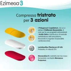 Alfasigma Ezimega 3 - Integratore alimentare per il controllo del colesterolo, 20 compresse