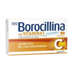 Alfasigma Neoborocillina con Vitamina C Senza Zucchero Antisettico del Cavo Orofaringeo Disinfettante Gola, 16 Compresse