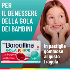 Alfasigma NeoBorocillina Gola Junior Gusto Fragola, 15 Pastiglie Gommose