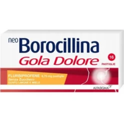 Alfasigma Neoborocillina Gola Dolore Flurbiprofene Pastiglie Senza Zucchero Gusto Limone e Miele Azione Rapida, 16 Pastiglie