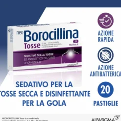 Alfasigma Neoborocillina Tosse Sedativo della Tosse e Antisettico della Gola, 20 Pastiglie