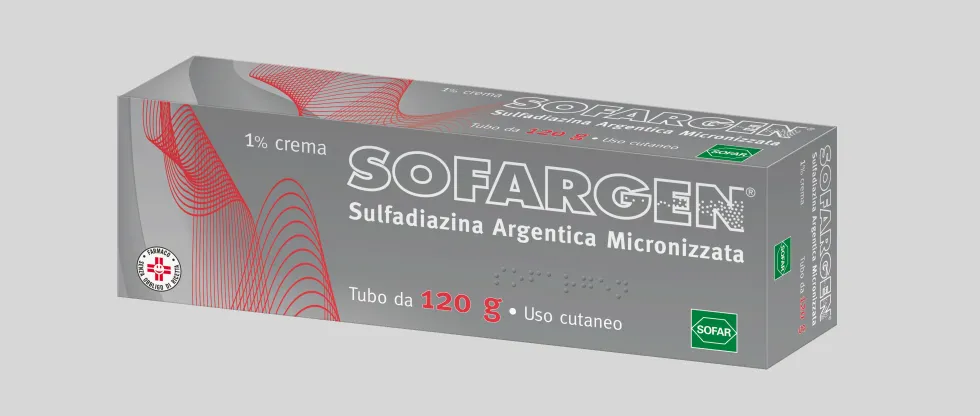 Alfasigma Sofargen 1% Crema Sulfadiazina Argentica Micronizzata Trattamento Antibatterico Locale, 120g