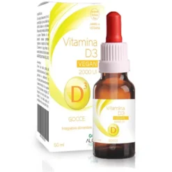 Algem Natura gocce 2000 UI di Vitamina D3 Vegan - Integratore per ossa e difese immunitarie, 50 ml