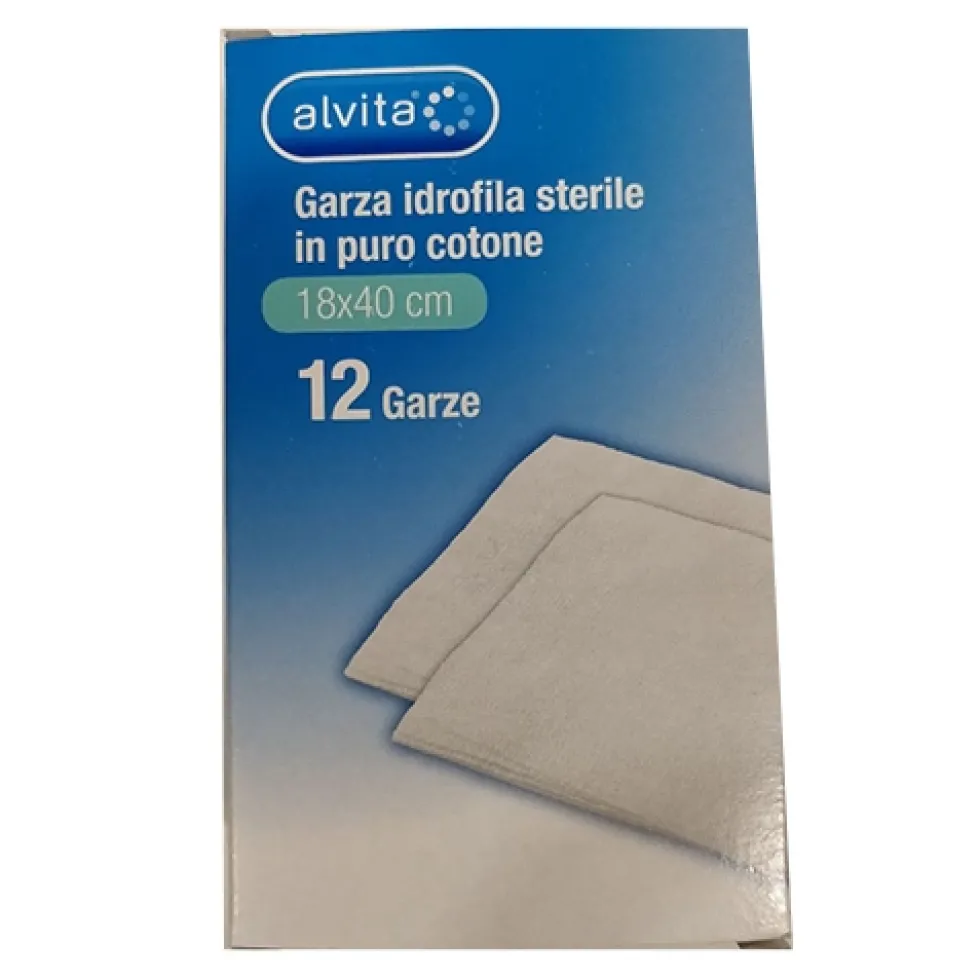 Alvita Garza Idrofila Sterile In Puro Cotone 18 x 40 cm 12 Pezzi
