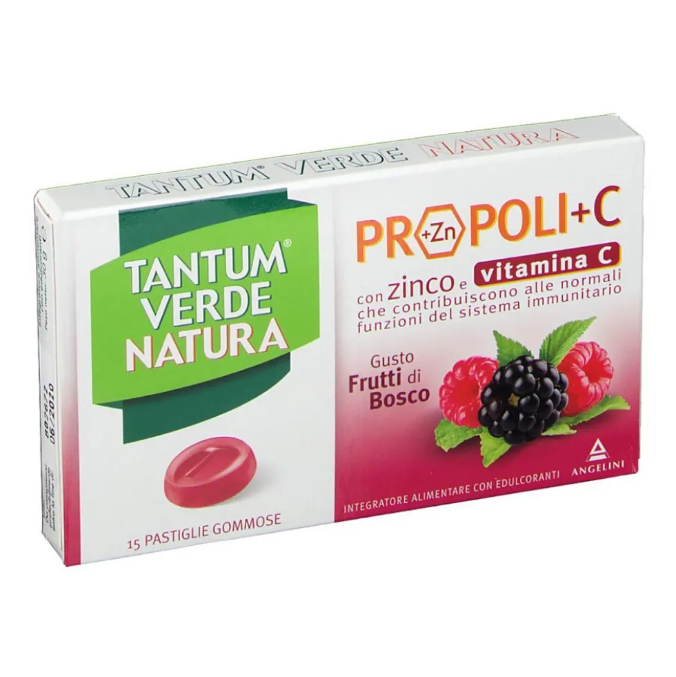 Angelini Tantum Verde - Natura Propoli+C gusto Frutti Di Bosco, 15 Pastiglie