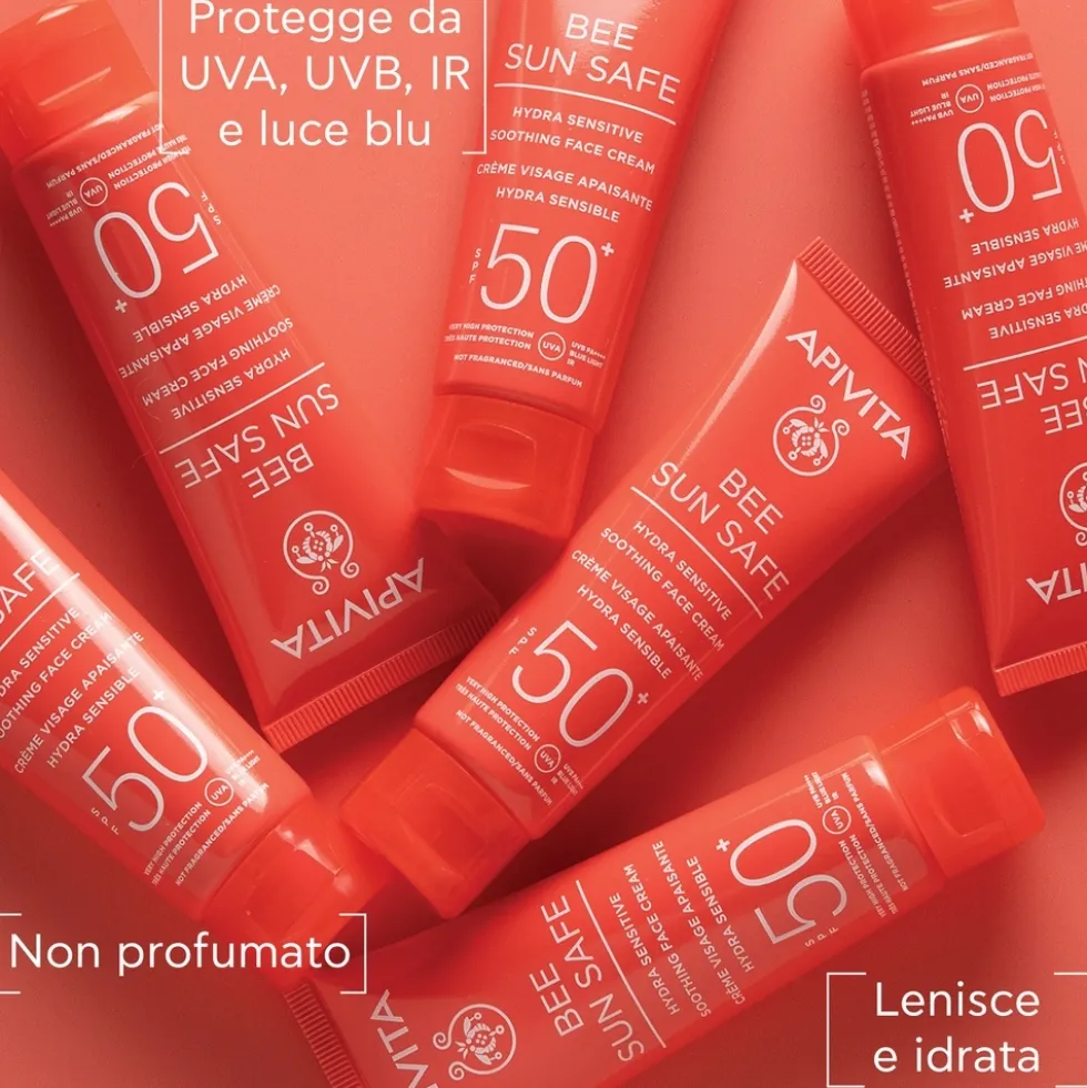 Apivita Bee Sun Safe - Hydra Sensitive Crema Viso Lenitiva SPF50+, 50ml