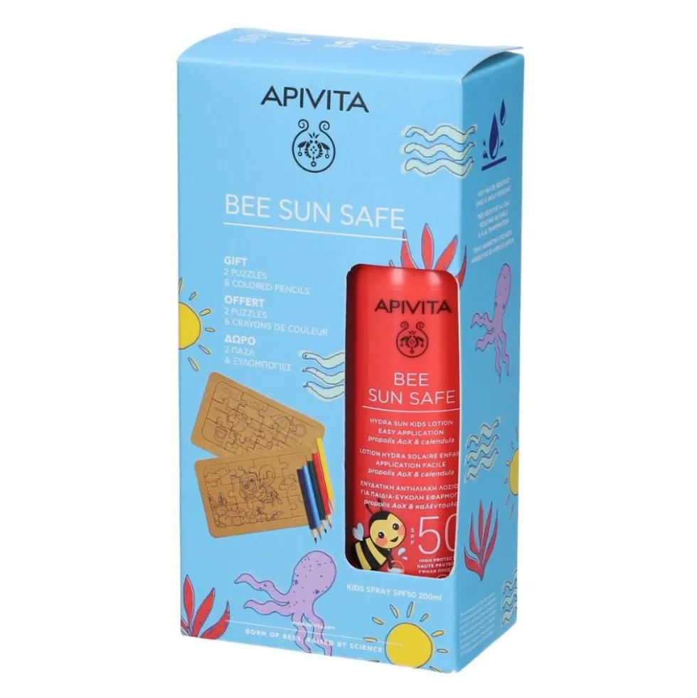 Apivita Bee Sun Safe Hydra Sun - Spray solare SPF 50 per la pelle sensibile dei bambini, 200 ml