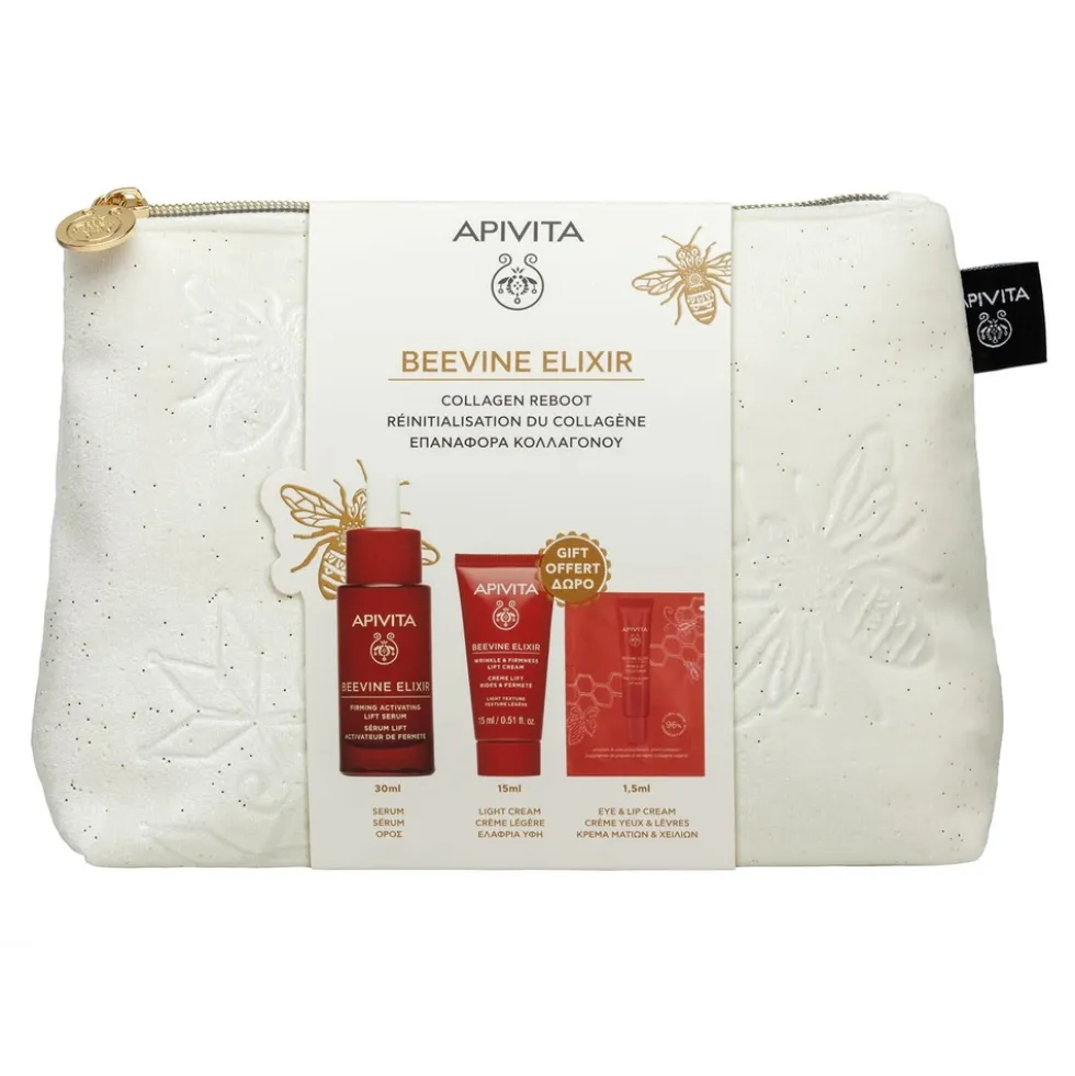 Apivita Cofanetto Regalo Beevine Elixir con Siero Anti-Rughe 30ml + Mini Crema Light Anti-Rughe 15ml + Mini Crema Contorno Occhi Rassodante Liftante 1,5ml