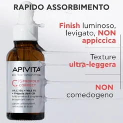 Apivita C15 Propolis Correct - Siero viso alla vitamina C contro le rughe e le macchie, 30 ml