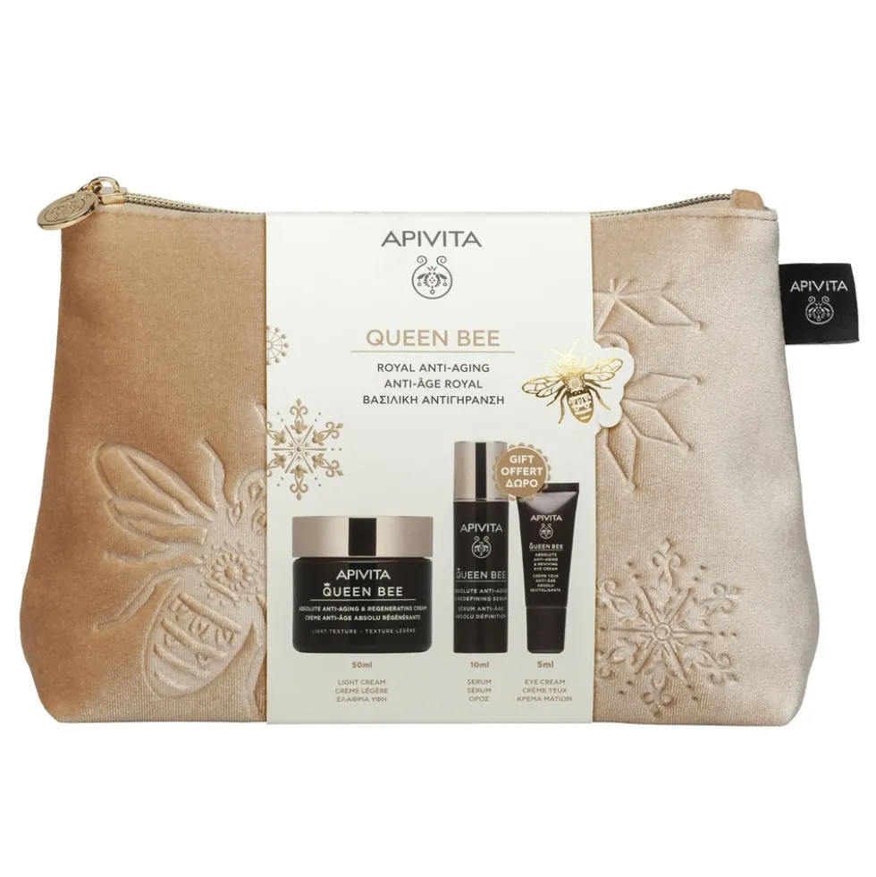 Apivita Queen Bee - Set regalo per il viso ad azione anti-età con crema a texture leggera, 3 pezzi
