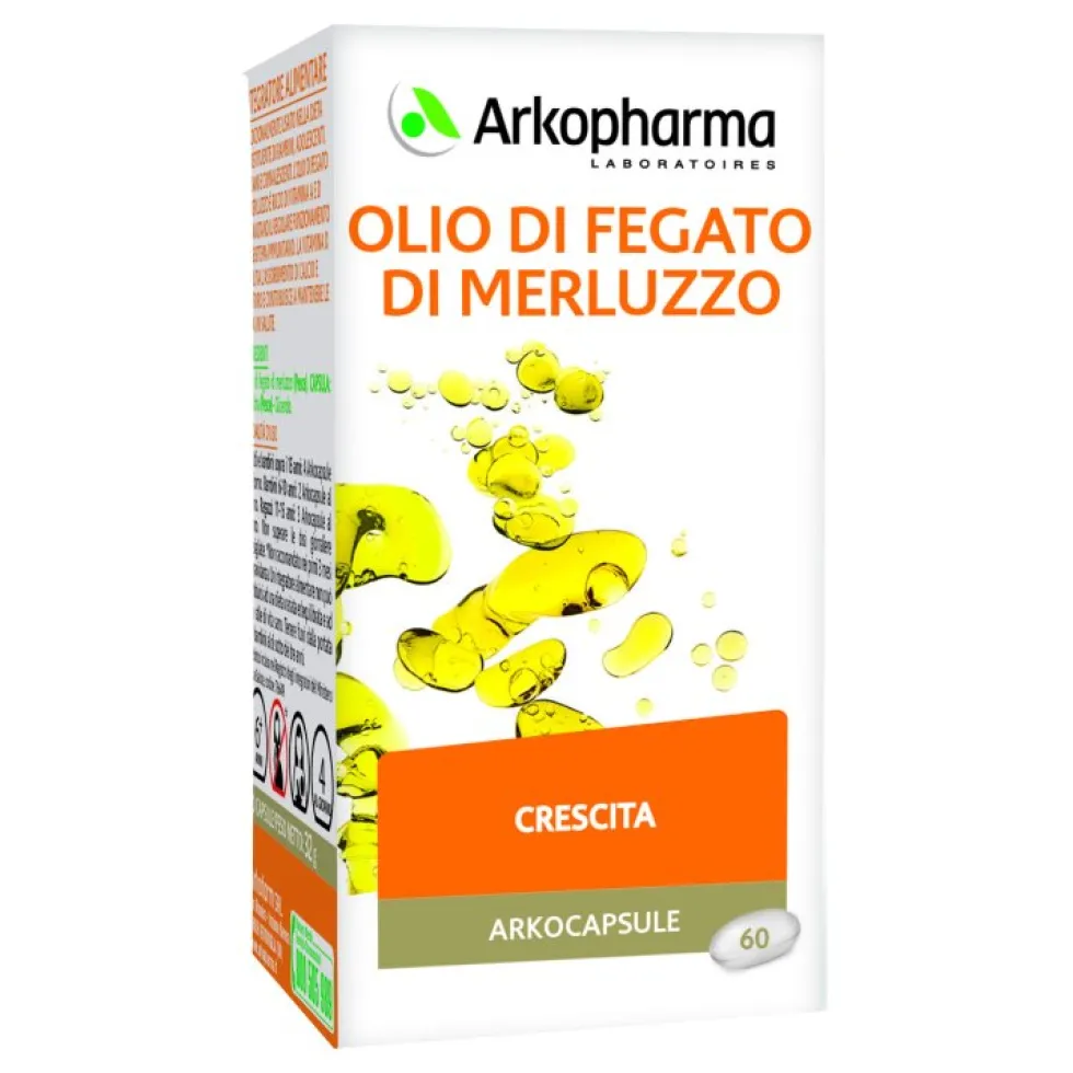 Arkopharma Arkocapsule - Olio di fegato di merluzzo Integratore per le difese e le ossa, 60 capsule