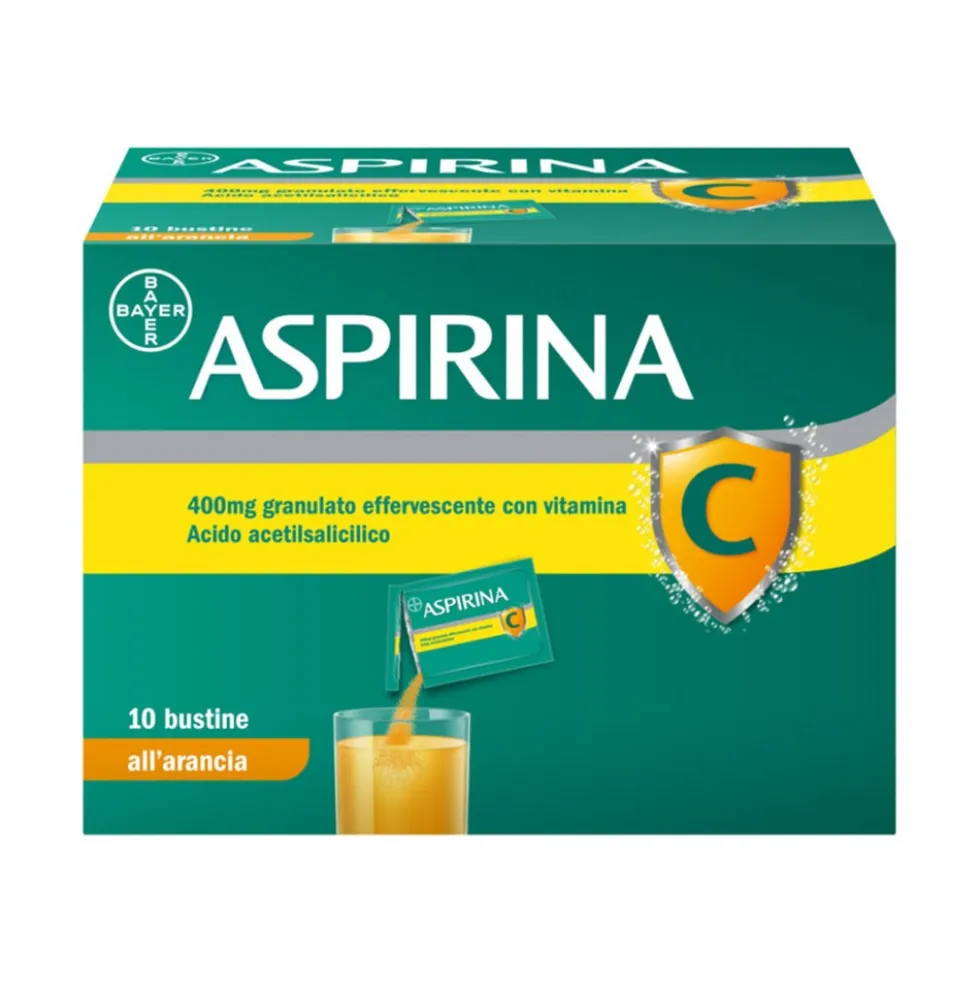 Aspirina C Antinfiammatorio e Antidolorifico per Influenza e Febbre con Vitamina C, 10 Buste Arancia