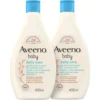 Aveeno Baby cura quotidiana - Bagnodoccia per la pelle delicata dei neonati, 2 flaconi da 400 ml