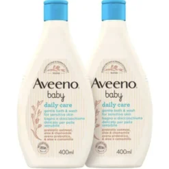 Aveeno Baby cura quotidiana - Bagnodoccia per la pelle delicata dei neonati, 2 flaconi da 400 ml