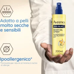 Aveeno Skin Relief - Olio spray per il corpo nutriente per la pelle secca e sensibile, 200 ml