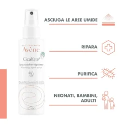 Avène Cicalfate+ - Spray adsorbente e ristrutturante per la pelle fragilizzata, 100 ml