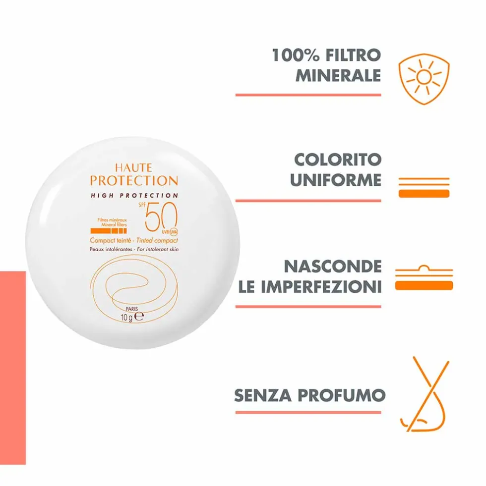 Avène Solare Compatto Dorato SPF 50+ - Crema colorata protettiva per le pelli intolleranti, 10 g