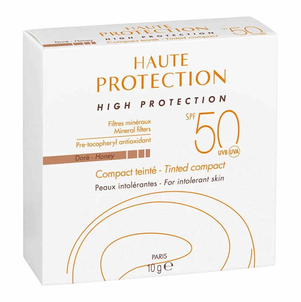 Avène Solare Compatto Dorato SPF 50+ - Crema colorata protettiva per le pelli intolleranti, 10 g