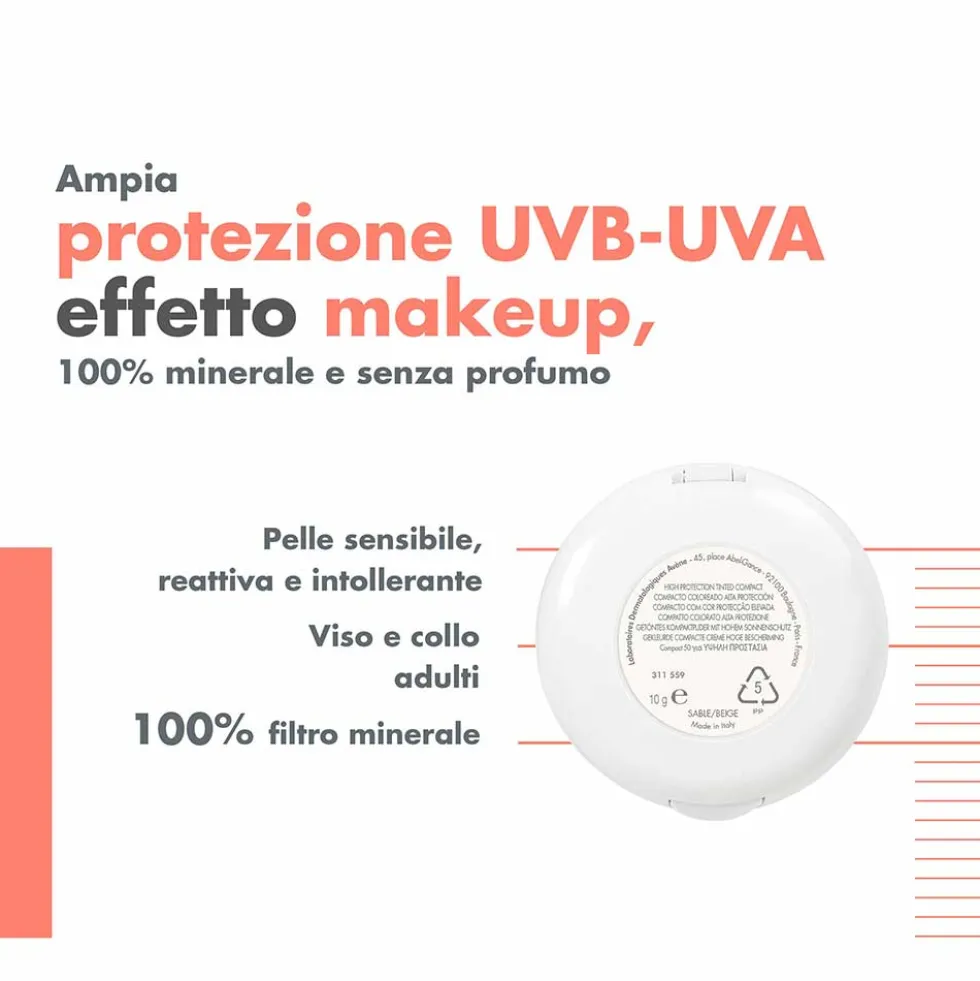 Avène Solare Compatto Dorato SPF 50+ - Crema colorata protettiva per le pelli intolleranti, 10 g