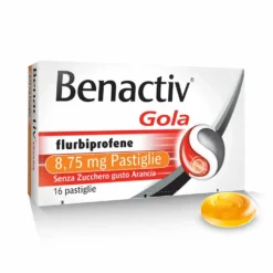 Benactiv Gola 8,75mg Flurbiprofene Pastiglie Senza Zucchero Gusto Arancia Trattamento di Stati Infiammatori del Cavo Orofaringeo, 16 Pastiglie