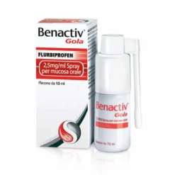 Benactiv Gola Spray 0,25% Flurbiprofene Trattamento di Stati Infiammatori del Cavo Orofaringeo, 15ml