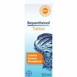 Bepanthenol Tattoo Crema Protezione Solare Molto Alta SPF50+ per Tatuaggio, 50ml