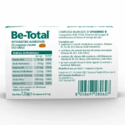 Be-Total Integratore Vitamina B e B12 Acido Folico Energia Adulti, 20 Compresse