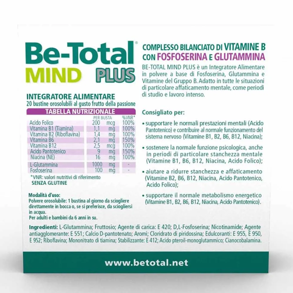Be-Total Mind Plus - Integratore alimentare per la stanchezza mentale, 20 bustine orosolubili