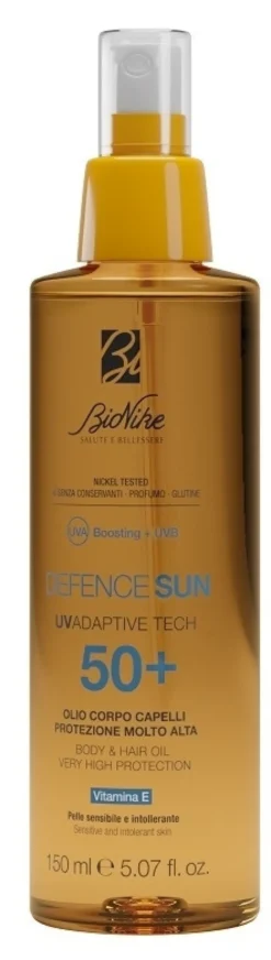BioNike Defence Sun - Olio Spray SPF50+ solare protettivo per il corpo e i capelli, 150 ml