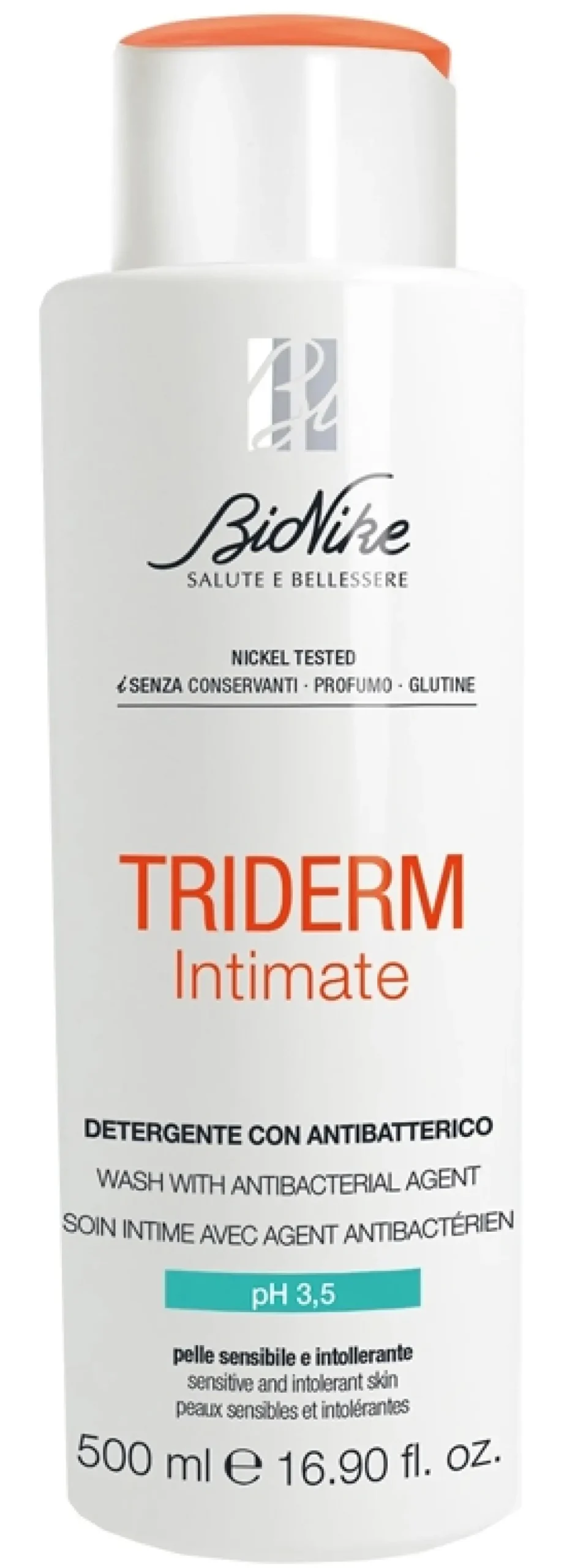 Bionike Triderm Intimate - Detergente intimo antibatterico per l'equilibrio della flora, 500 ml