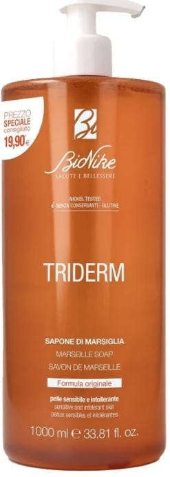 BioNike Triderm Sapone di Marsiglia liquido per la pelle sensibile e intollerante, 1 litro