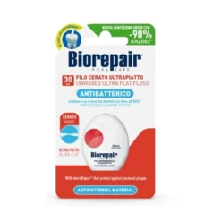 Biorepair Filo Interdentale Cerato Ultra Piatto - Filo interdentale antibatterico e antiplacca, 30 m